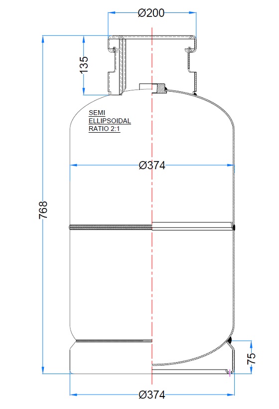 A design of 25 kg Commercial LPG  Cylinder 60L_Type1 designed for heavy-duty commercial use